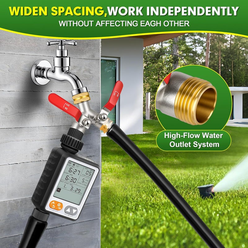 DINGBAI Hose Splitter 2 Way, High Flow Garden Hose Splitter, 3/4” Ght Inlet Brass Heavy Duty Hose Converter, water 2 Way Faucet hose splitter, Long Handle Hose Valve Large Outlet. - Image 2